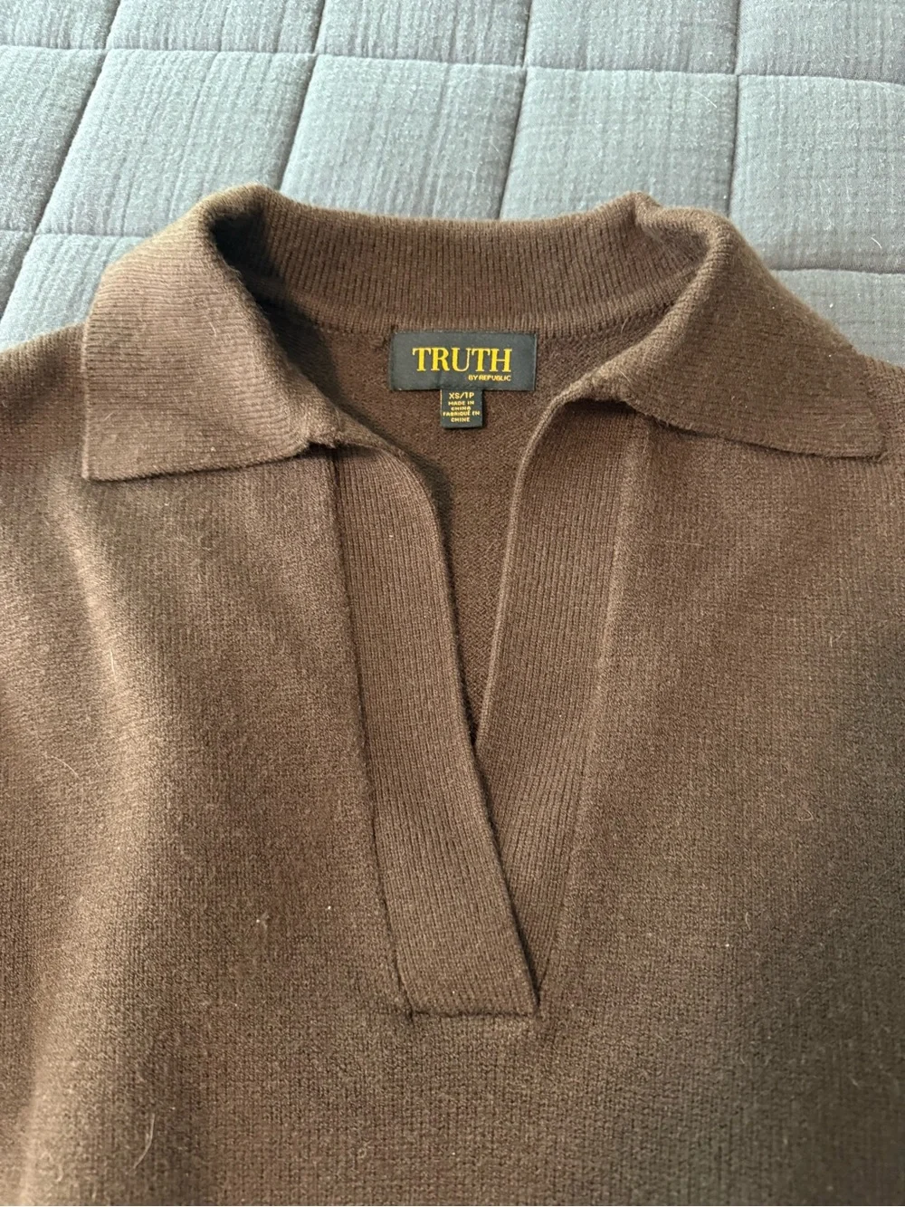 Truth Brown V-Neck Collared Ribbed-Hem Sweater - Women